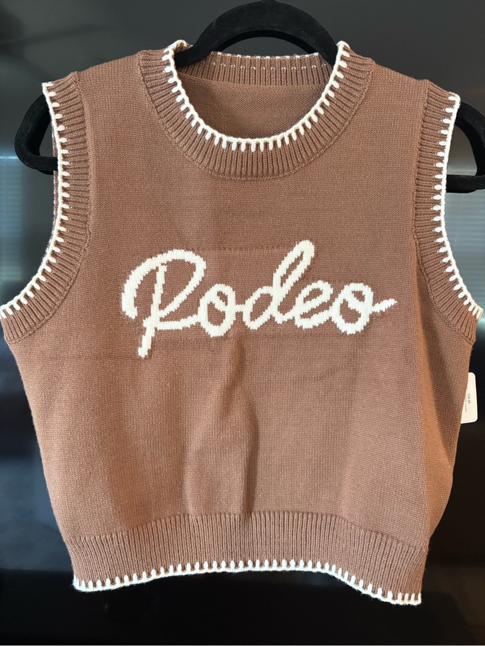 Rodeo Knit Sweater Vest in Brown with White Trim